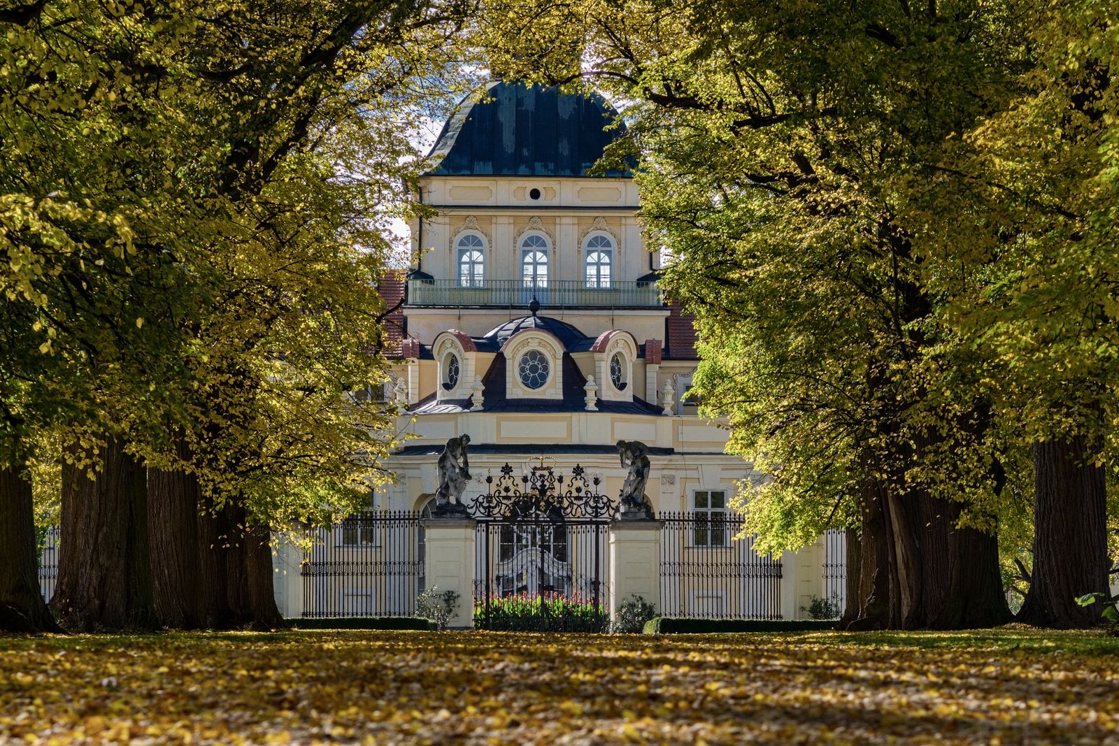 Gated driveway leading to a private country estate